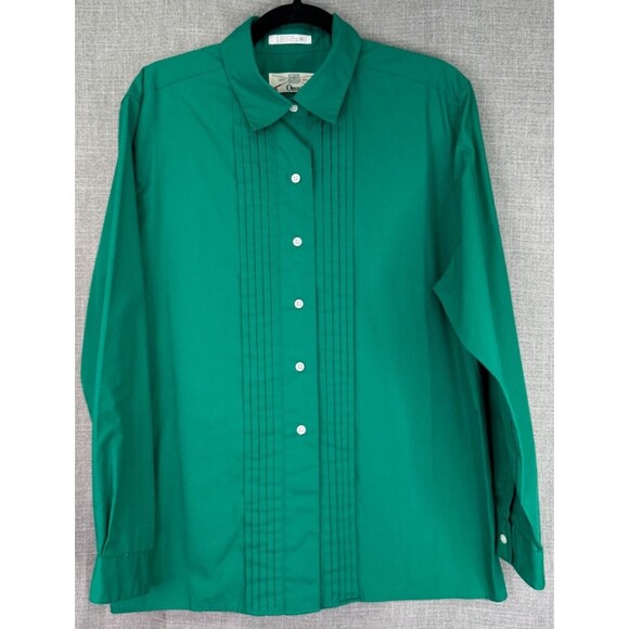 Vintage Orvis Ladies Button Down Pleated Blouse Size 16 Green Rare Find - Picture 1 of 9